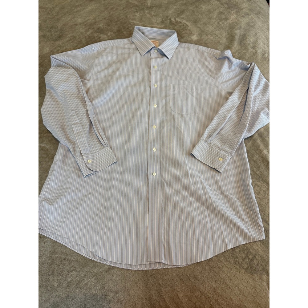 Brooks Brothers Madison Mens 16.5‎ 36 Blue Striped Non-Iron Supima Cotton Shirt
